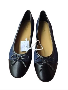 J. Crew Denim Ballet Flats with Black Toe Cap Size 6